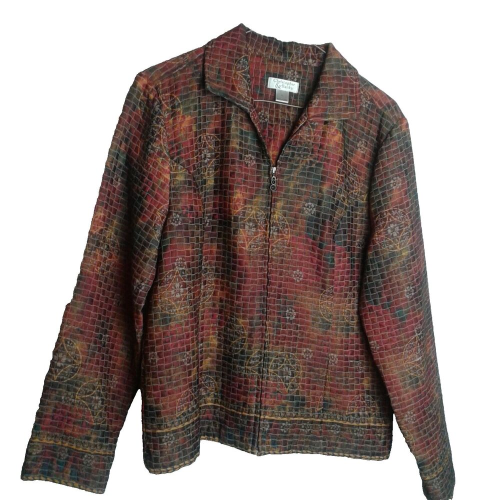 Christopher & Banks Womans Zip Up Jacket Brown Orange Red Autumn Fall